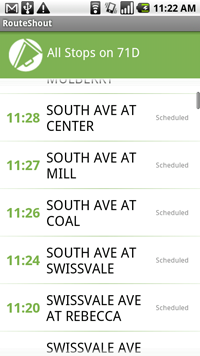 Android showing 'Route Stops' in Routeshout App
